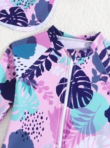 Modischer Einteiler Badeanzug mit zufälligem Muster und Hut Set für Baby Mädchen