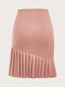 SHEIN Clasi Ladies' Solid Color Simple Everyday Pleated Skirt - Dusty Pink - View 4