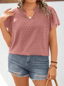 SHEIN LUNE Chemisier col en V à manches courtes imprimé pour femmes grande taille à la mode - Rose bonbon - Voir 4