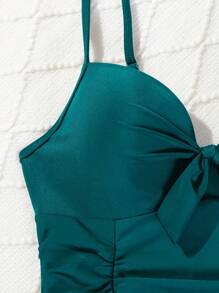 SHEIN Swim 女士夏日海灘加強型一片式泳衣，帶有鋼絲，可提升胸部 - 霧霾藍 - 查看 8