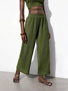 Maija Set de 2 piezas de outfit de viaje de crucero para mujer en color verde oliva, top halter y pantalones sueltos - Azul - Ver 7