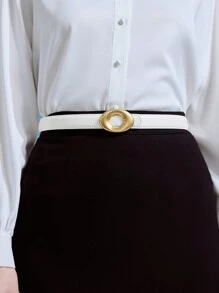 MOTF PREMIUM 1 PIEZA CINTURÓN BÁSICO DIARIO PARA MUJER CON HEBILLA OVALADA, ADECUADO PARA EL TRABAJO - Blanco - Ver 2