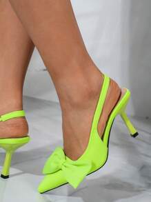 時尚女性高跟尖頭蝴蝶結後空穿鞋 - 綠色 - 查看 3