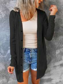 INAWLY Áo khoác nữ dài tay đơn giản màu trơn hàng ngày - màu đen - Xem 3