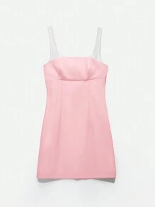 SHEIN EZwear 女性夏季休閒色塊無袖通勤裙 - 粉色 - 查看 4