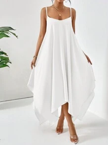 SHEIN Essnce Váy có dây đeo đơn giản màu trơn mùa hè dành cho nữ - trắng - Xem 6