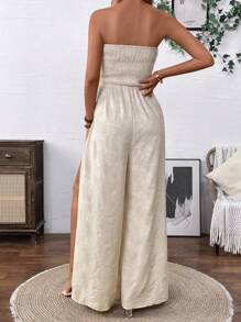 SHEIN Clasi Sarong recortado de unicolor para mujer con mono de pierna ancha y abertura lateral, perfecto para vacaciones y tiempo libre