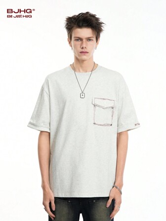  BJHG 男士短袖 T 恤，街头风格，针织，休闲，夏季