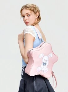 ROMWE Kawaii Ba lô đeo vai hình con thỏ in hình năm cánh - Hồng - Xem 1