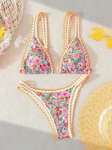 Swim Mod Women's Summer Beach Floral Print Sexy Bikini Set, Random Print - Multicolor - View 1