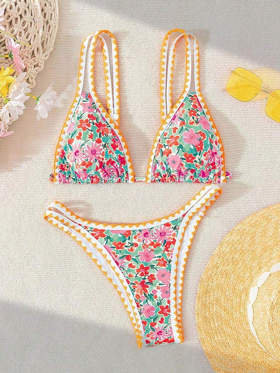 Swim Mod Women's Summer Beach Floral Print Sexy Bikini Set, Random Print - Multicolor - View 1