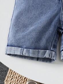 SHEIN Playful Pals 寶寶男孩時尚寬鬆套裝短褲，休閒風格 - 藍色 - 查看 6