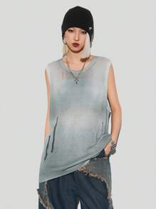 SHEIN EZwear 女士超大針織上衣，破洞設計 - 杏色 - 查看 6