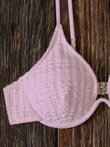 SHEIN Swim 女士純色性感比基尼套裝，夏季海灘泳裝 - 粉色 - 查看 4