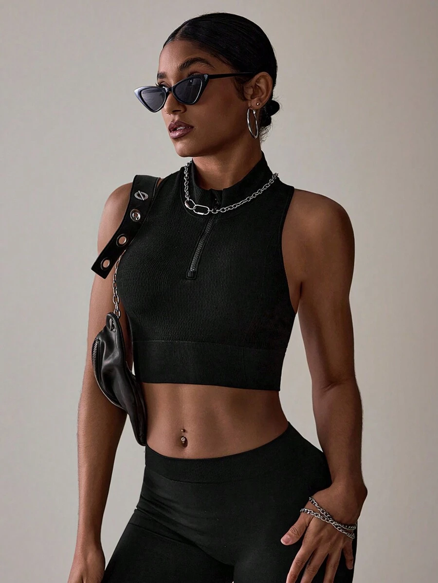 Gameset SHEIN Sport Women's Solid Color Simple Daily Wear Sleeveless Sports Bra - White - View 1