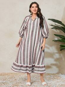 Mulvari Trang phục hàng ngày đơn giản có sọc và in họa tiết Plus Size dành cho nữ - Gỗ đỏ - Xem 4