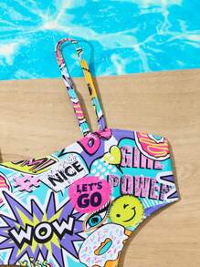 Tween Girl One Piece Printed Swimsuit, Random Summer Holiday - Multicolor - View 5