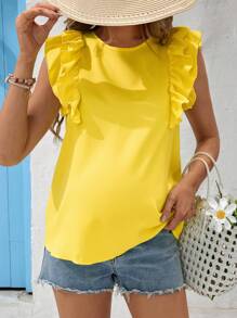 SHEIN Parte superior elegante y festiva de embarazo con mangas de volantes y ajuste regular