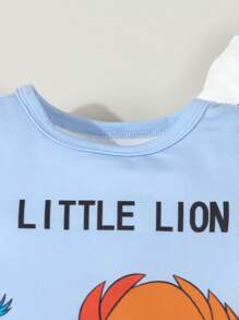 2pcs Baby Boys' Cute Lion Print Short Sleeve Shorts Pajama Sets, Snug Fit Casual Loungewear - Multicolor - View 3