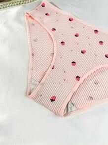 5 piezas de bragas de talla grande con estampados de cereza, fresa, corazón y durazno