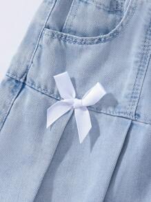 Falda de mezclilla plisada y con lazo lindo para niña joven para uso diario - Azul - Ver 7