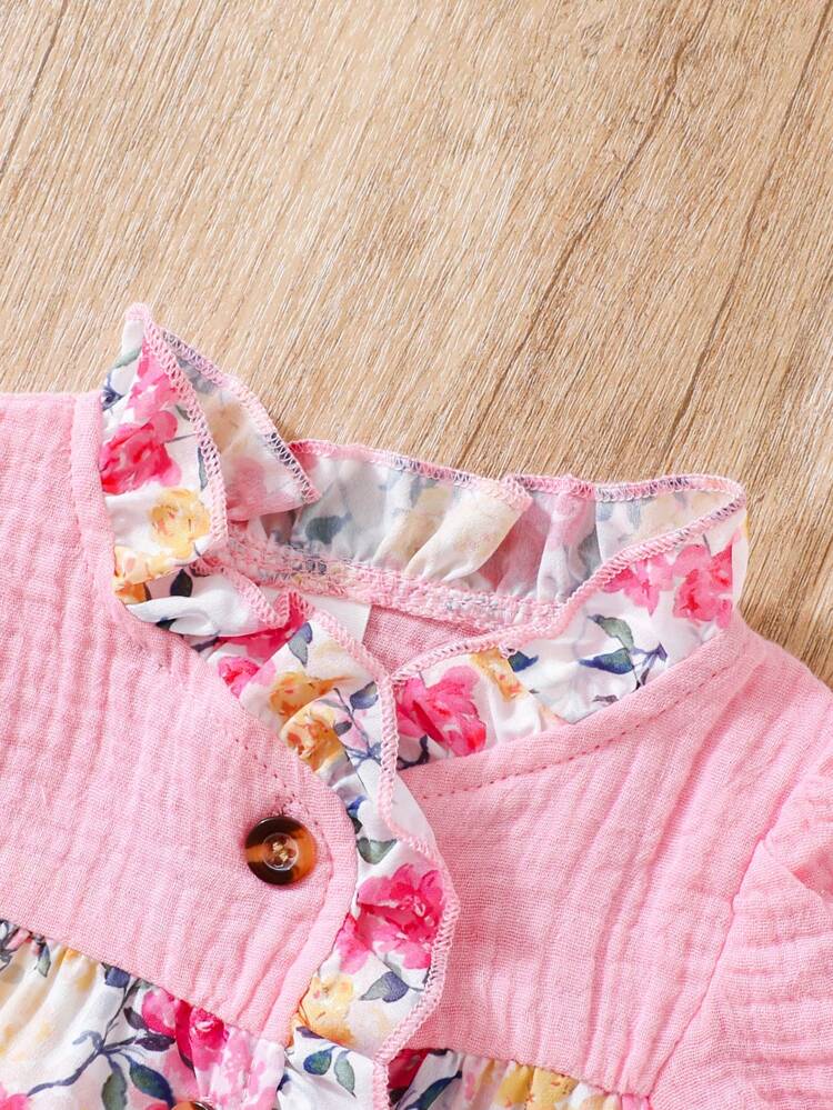 Fashionable Floral Printed Top And Solid Color Shorts Set For Baby Girl