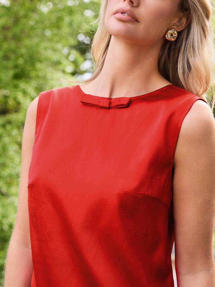 Ladies' Fashionable Solid Color Sleeveless Party Gala Cocktail Dress With Bowknot Design