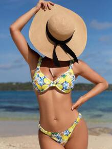 Swim Vcay Set de bikini sexy cu imprimeu floral de lamaie pentru plaja de vara