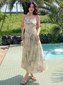 DAZY Tie-Dye Women's Summer Cami Dress With Back Tie Cruise Women Outfits Sundress Floral Maxi Dress - Multicolor - View 3