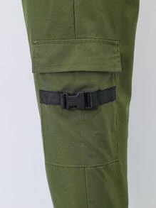 Young Boys' Functional Work Pants With Multiple Pockets And Buckle Woven Belt - Army Green - View 5