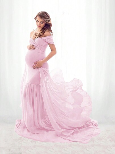 Vestido Maternidade Chiffon com Bainha Flutuante, Perfeito para Sessão de Fotos