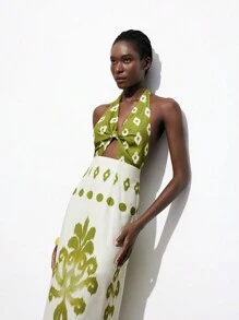 Maija 女士几何印花长裙，腰部镂空，露背领，夏季假日风格 - 彩色 - 查看 9