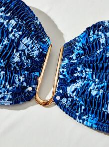 SHEIN Swim 女性小花卉Halter中空性感比基尼套裝，適用於夏季沙灘 - 藏蓝色 - 查看 3