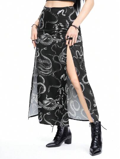 Jupe fendue avec impression serpent pour femmes, de style gothique