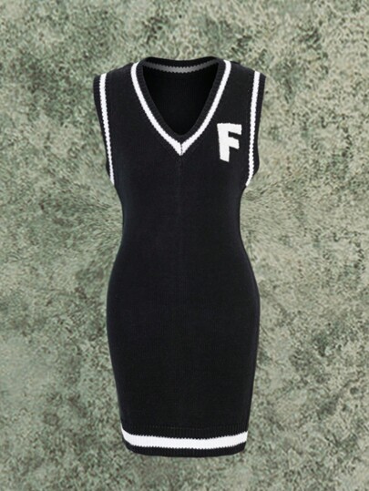 Vestido de suéter de bloques de color para niña preadolescente