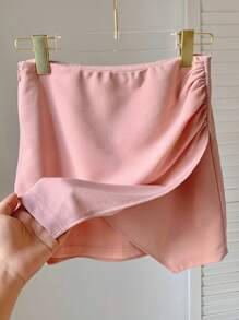 SHEIN EZwear Summer Casual Skirt For Women With Pleats And Wrapped Side Hem