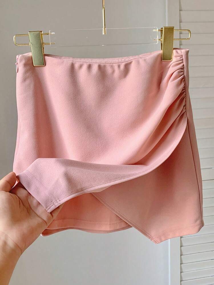 Summer Casual Skirt For Women With Pleats And Wrapped Side Hem