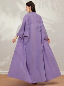 Al Najma 女性時尚純色優雅長裙和外套兩件套 - 紫色 - 查看 2