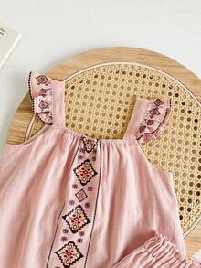 Cozy Pixies Bộ áo crop top cổ vuông in hoa và quần short thường ngày cho bé gái - Màu Hồng baby - Xem 6