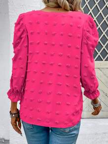 EMERY ROSE Camisa casual de vacaciones para mujer de unicolor con mangas abullonadas, parte superior de manga tres cuartos