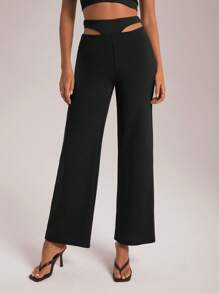 Aloruh Women's Black Sexy 2 In 1 Long Pants - Black - View 1