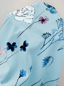 SHEIN Unity Vestido para mujer con cuello halter y estampado de flores pequeñas, fruncido y con cinturón ajustable en la cintura - Azul - Ver 4