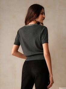 Anewsta Women's Urban Style Sequin Embellish Cardigan - Grey - View 2