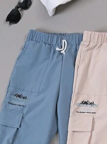 2pcs Tween Boy Casual Multi-Colored Sports & Outdoor Pants Set - Multicolor - View 7