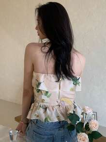 DAZY Top tubo elegante sin tirantes con volantes y estampado floral para mujer, conjunto de ropa de verano para crucero, blusas bohemias, tops cortos, blusas de salida para mujeres