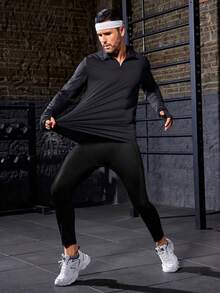 Mallas deportivas apretadas de color liso para uso diario para hombres - Negro - Ver 3