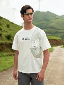 In My Nature Contrast Color Round Neck Letter Print Short Sleeve Outdoor T-Shirt, Summer - Beige - View 6