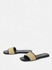 Styleloop Women Fashionable Woven Flat Sandals For Summer Boho Feels - Apricot - View 3