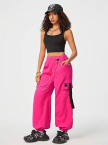 SHEIN EZwear Women's Personalized Contrast Color Vest And Workwear Harem Pants Two-Piece Set With Chain Decoration, Fashionable And Versatile - Multicolor - View 4