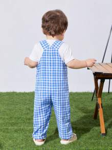 SHEIN 新生兒男女裝藍白條紋便盆褲，帶按扣式閉合